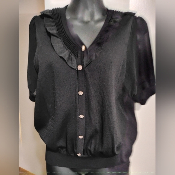 Victorian Grandmacore Witchy Elegant Black Blouse with Button Details - Picture 1 of 11